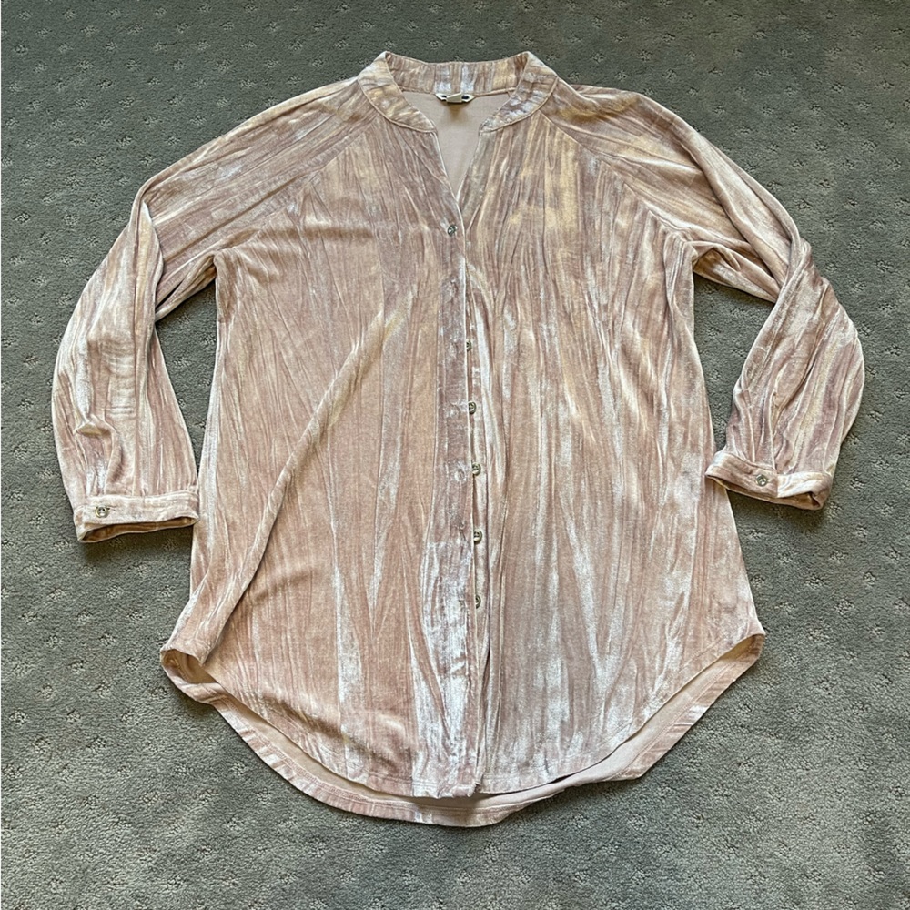 Cato Blush Pink Velvet Button Front Top Size Medium